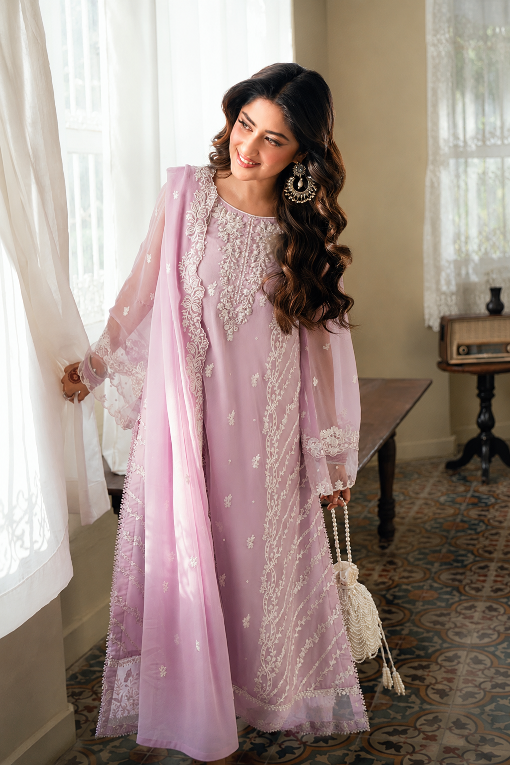 Afsheen – Blush Embroidered Chiffon Suit