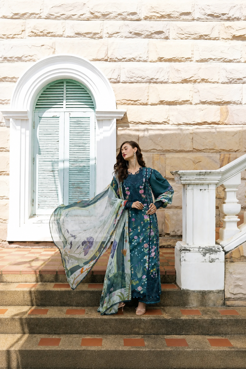 Anabia – Elaaf Inspired Teal Lawn Suit