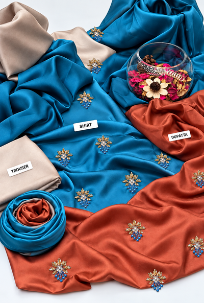 Rameena – Teal Ember Adda Work Shamoze Silk Suit