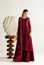 Zaira – Burgundy Bloom Embroidered Chiffon Suit