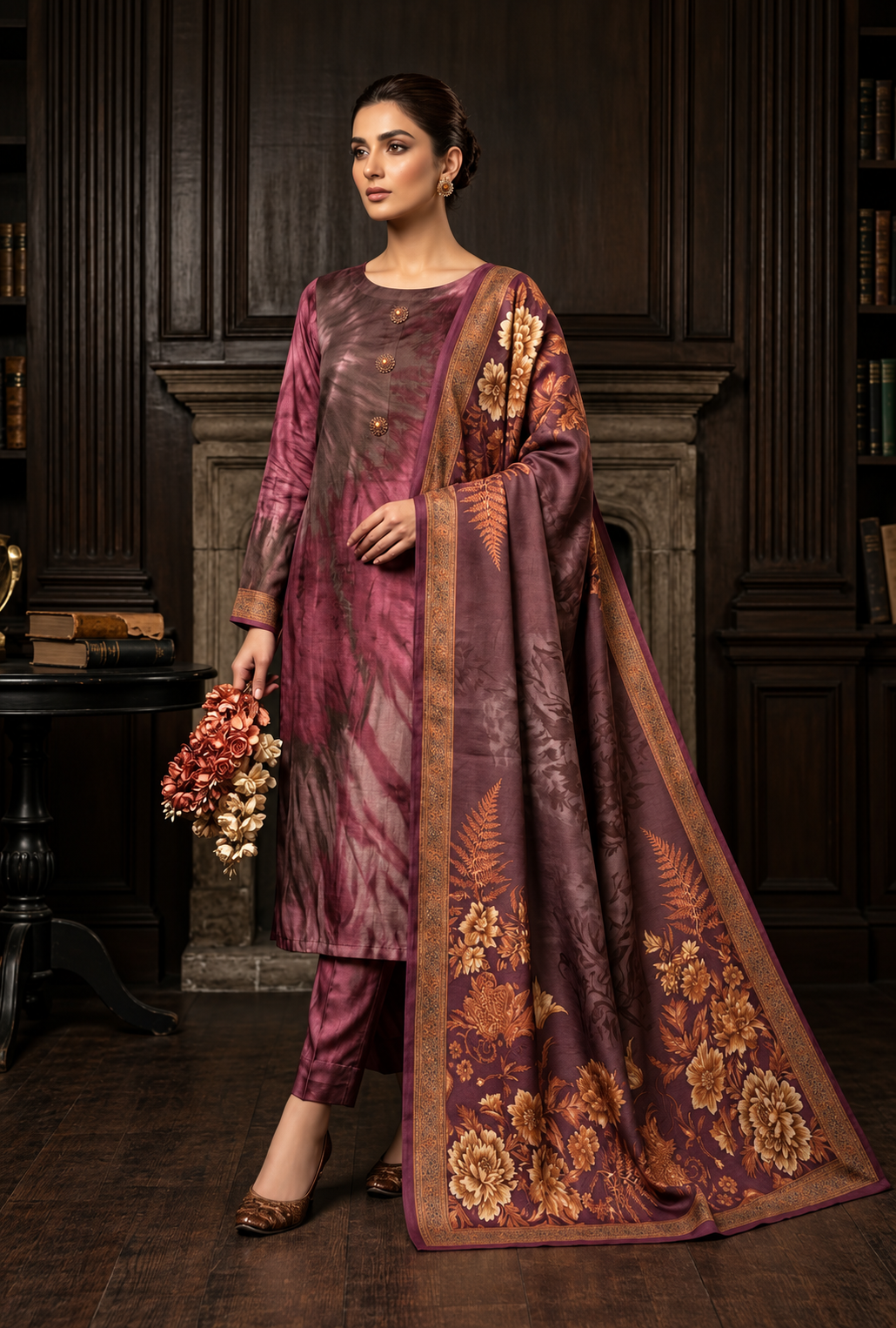 Mahrosh – Mauve Bloom Printed Silk Suit