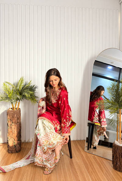 Ethnic – Red Embroidered Silk Suit