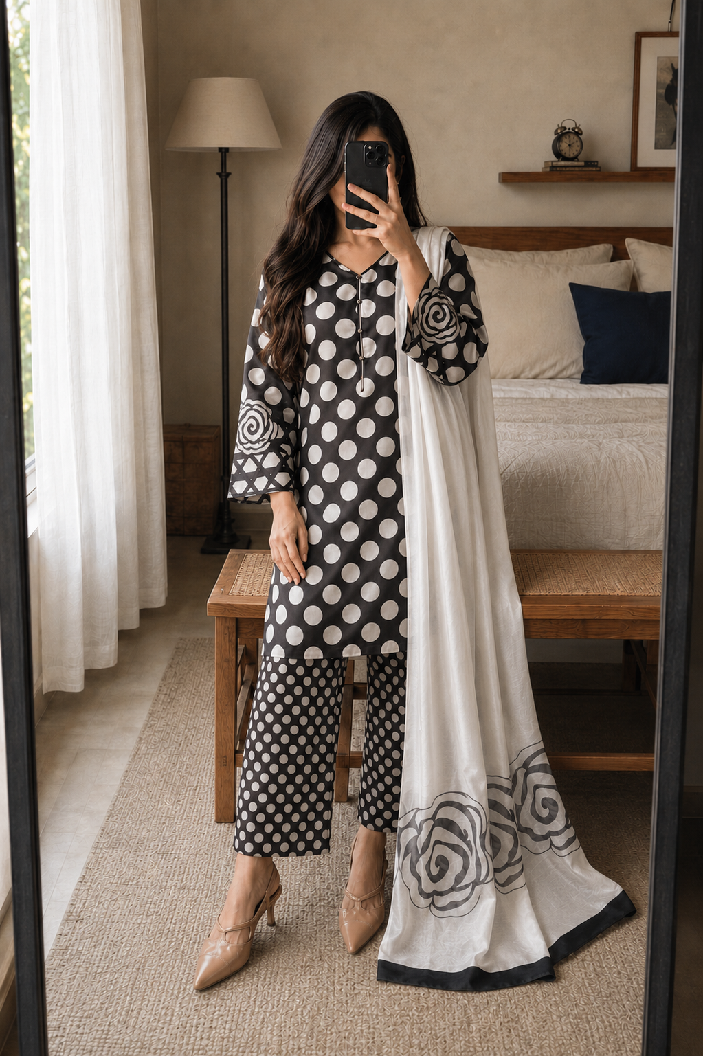 Alina – Ivory Eclipse Shamoze Silk Suit - Kapra Collection