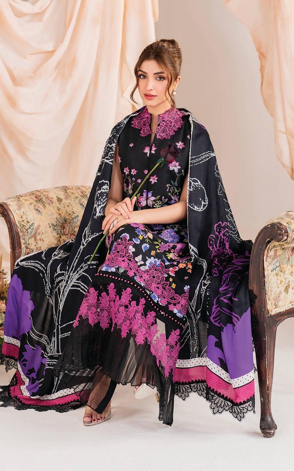 Lawn summer collection 3 piece unstitched digital printed suit - Kapra Collection