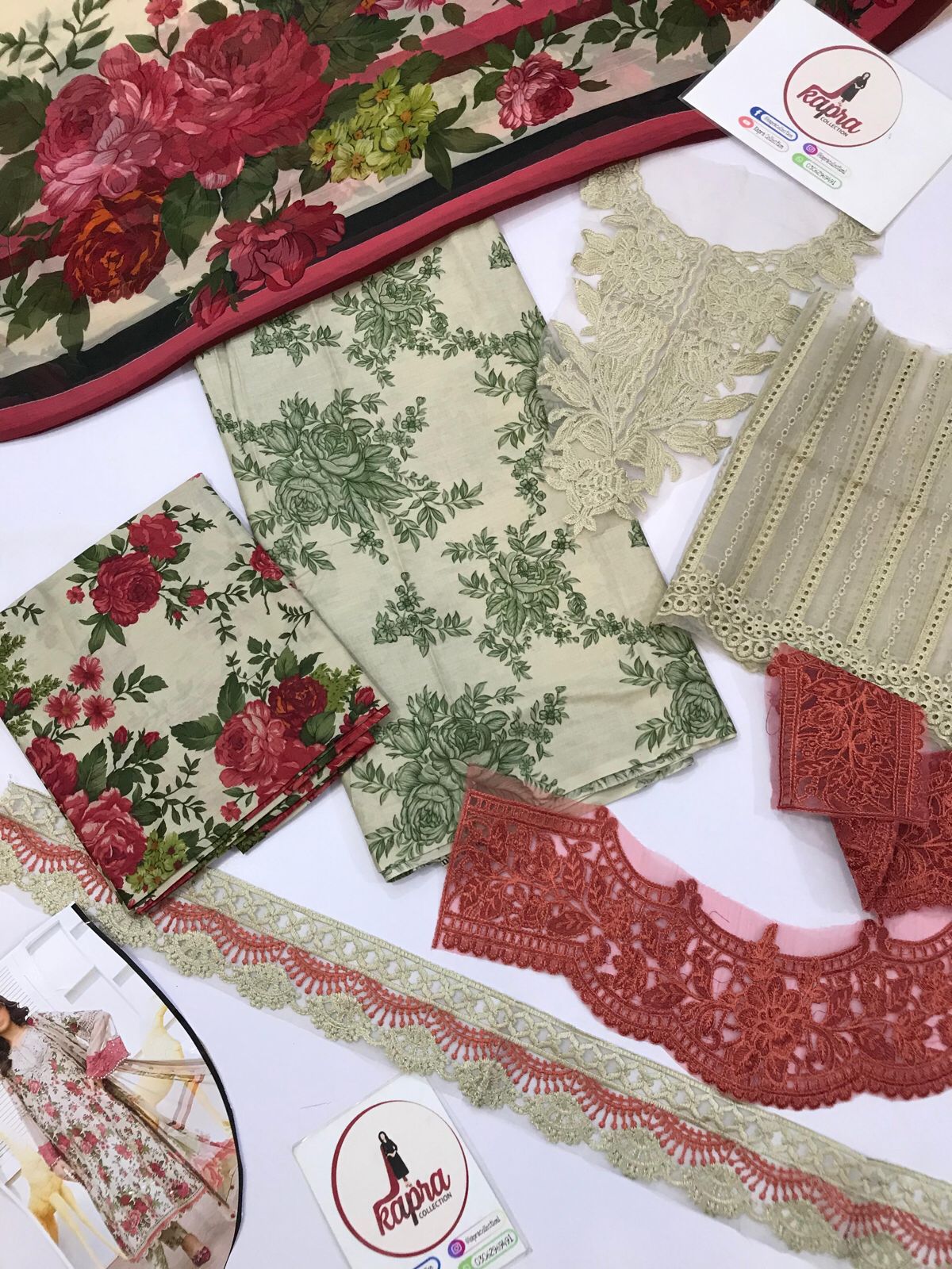 M print digital printed lawn unstitched suit - Kapra Collection