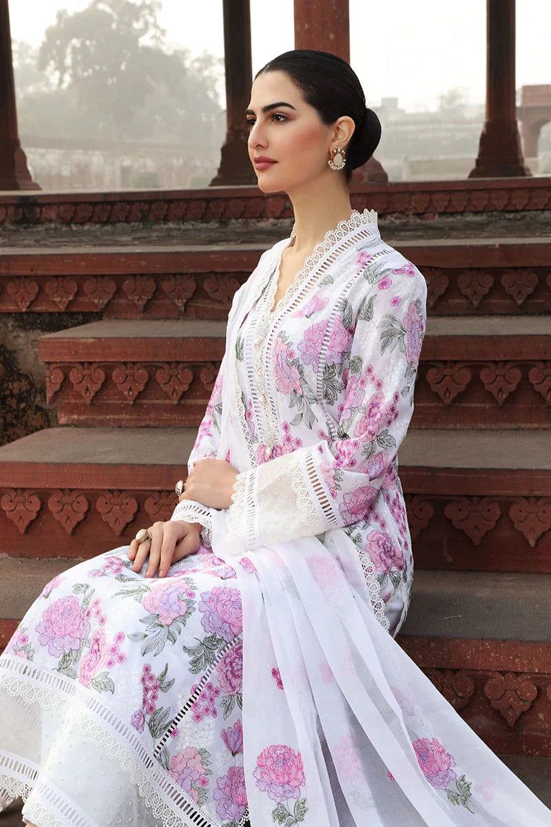 Unstitched Lawn Embroidered White Dress