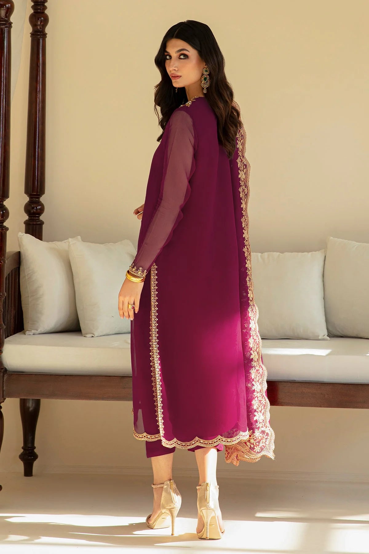 Baroque Inspired Rameen – Embroidered Chiffon 3 Piece Suit | Unstitched