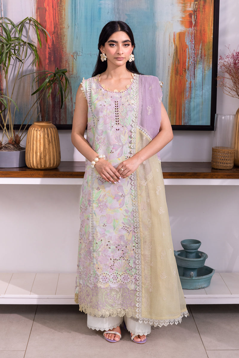 3 piece lawn Unstitched khaddi net
