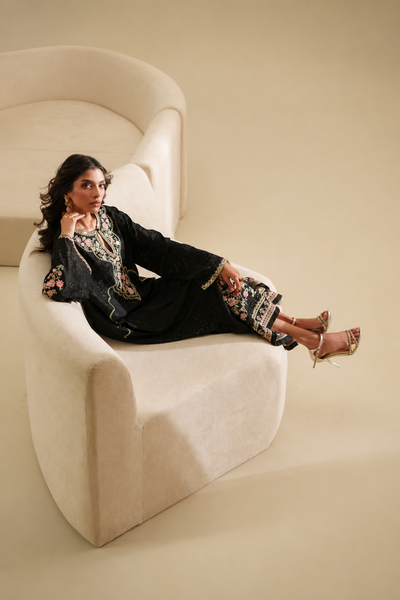 Mahjabeen – Ethnic Inspired Black Shamoze Silk Suit