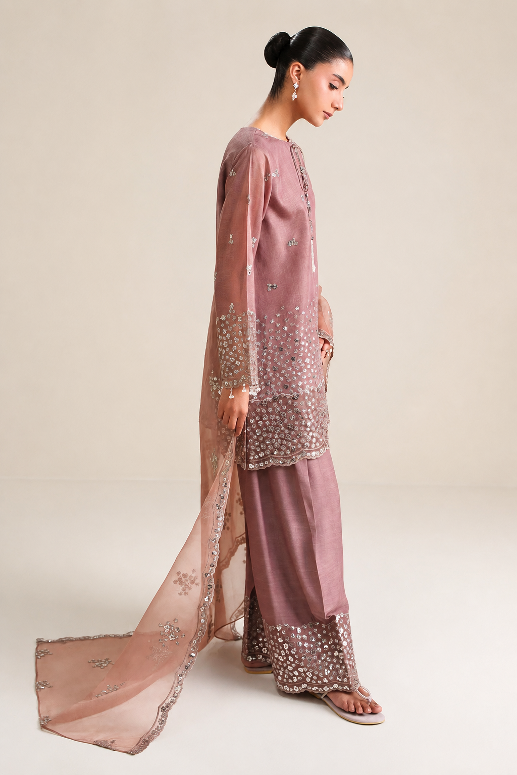 Roshaneh – Thread & Sequin Embroidered Cotton Silk 3 Piece Suit | Unstitched