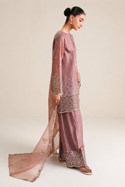 Roshaneh – Thread & Sequin Embroidered Cotton Silk 3 Piece Suit | Unstitched