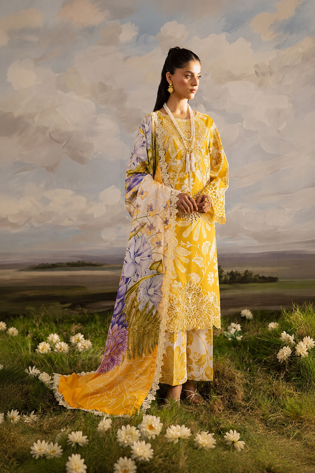Arooj – Mahnur Inspired Mustard Lawn Suit