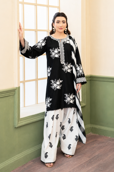 Zohra – Noir Ivory Embroidered Lawn Suit