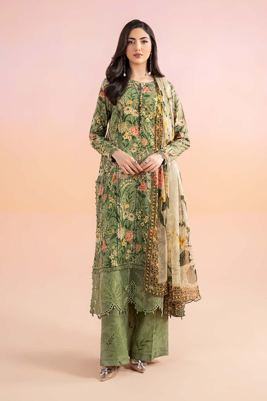 Maria B Green Printed with chikankari Lawn Collection Replica - Kapra Collection