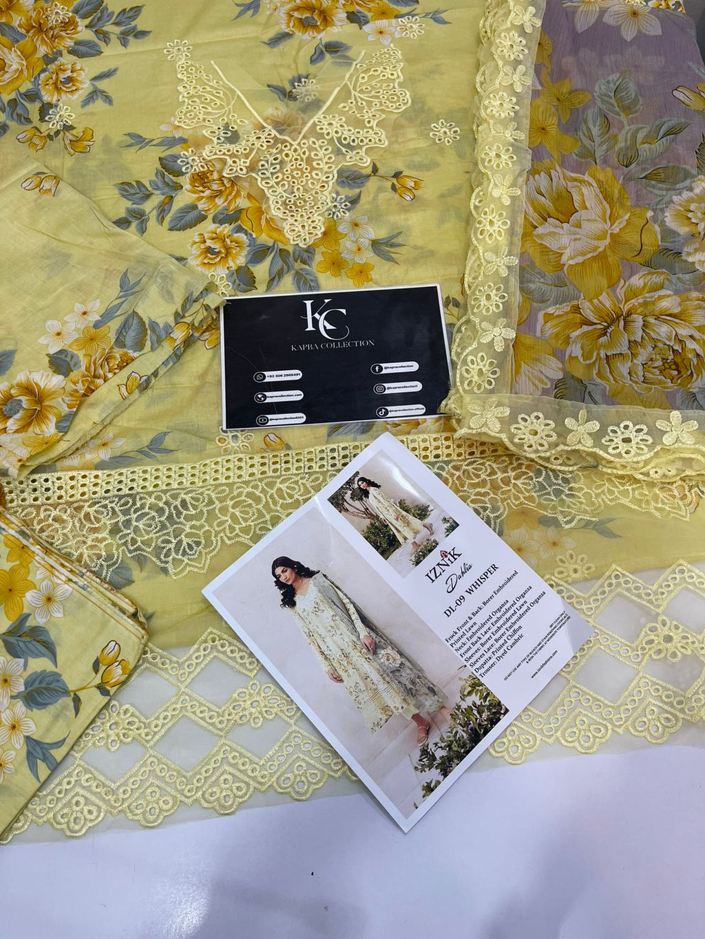 Iznik lemon chikan lawn unstitched