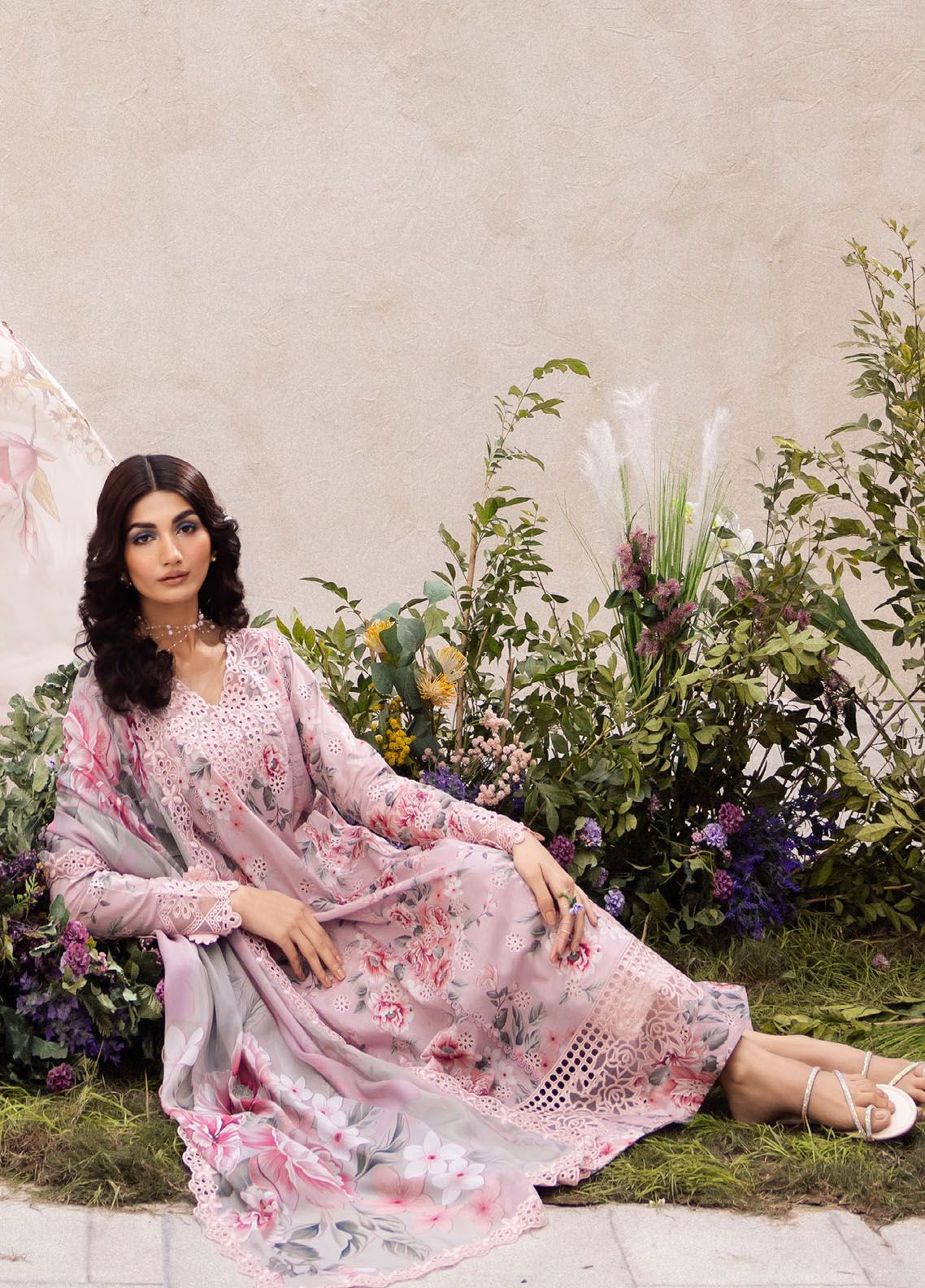 Iznik digital printed with chikankari lawn unstitched suit - Kapra Collection