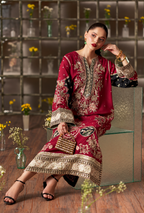 Zareefa – Maroon Gold Embroidered Silk Kaftan