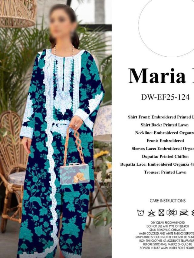 Maria b Lawn 3piece Unstitched  Digital Printed Dress