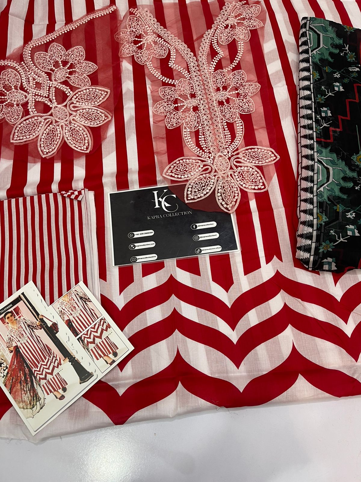 3 Piece Unstitched Lawn Suit Red Strip