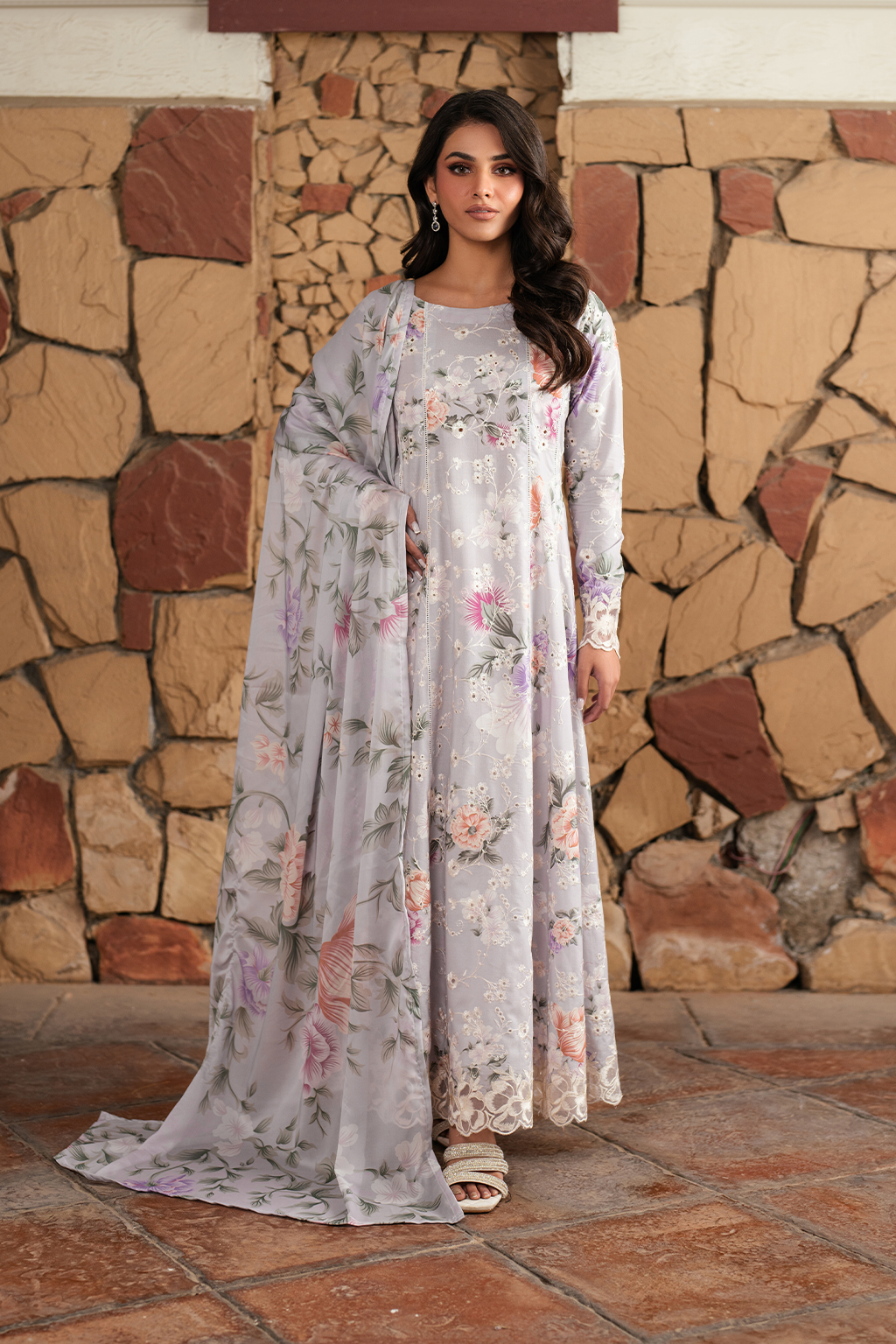 Iznik 3piece Grey Unstitched Dress