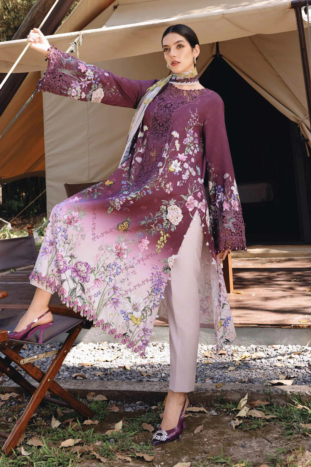 03-Piece Printed Lawn SUit - Unstitched - Kapra Collection