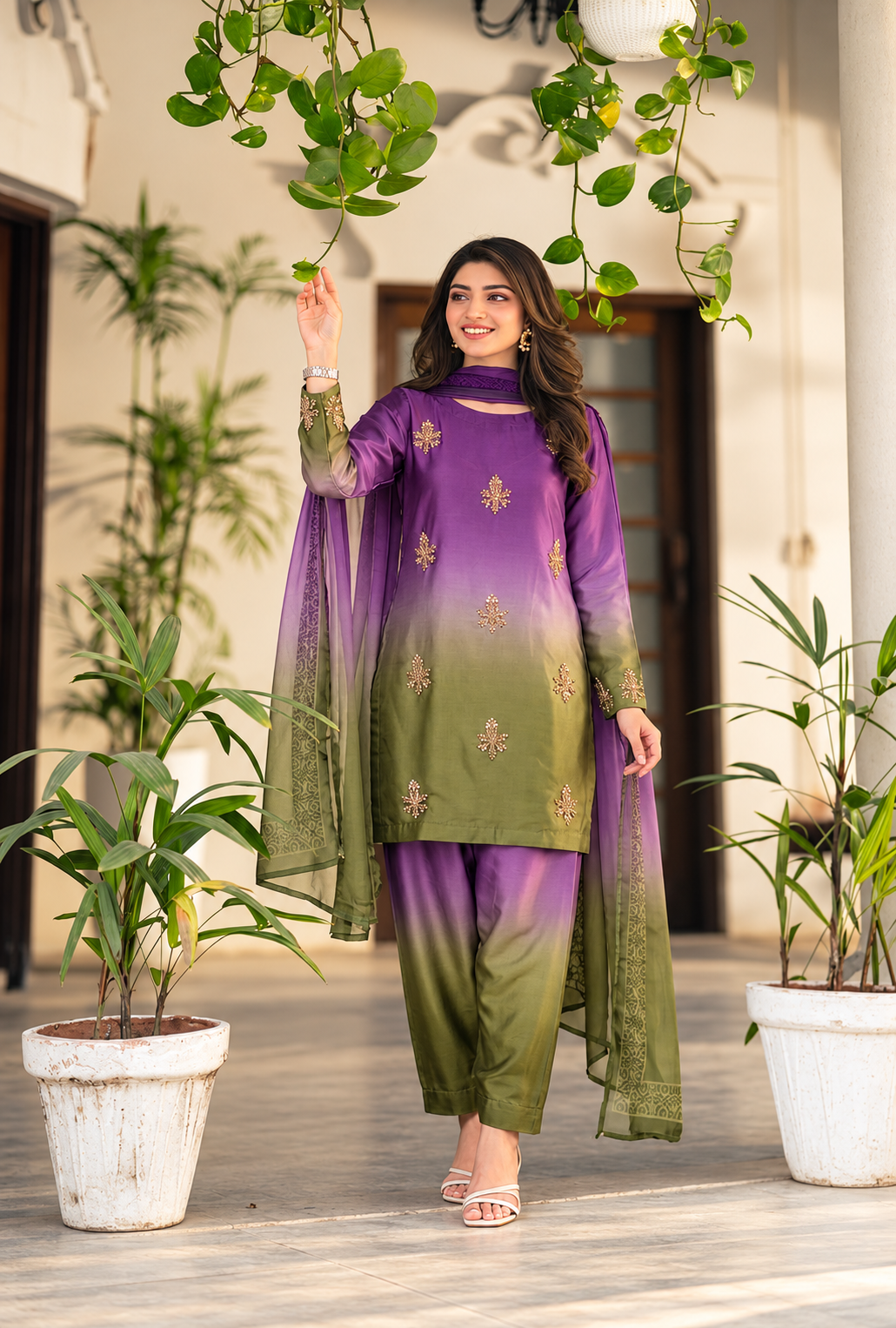 Arzoo – Plum Olive Adda Work Silk Suit
