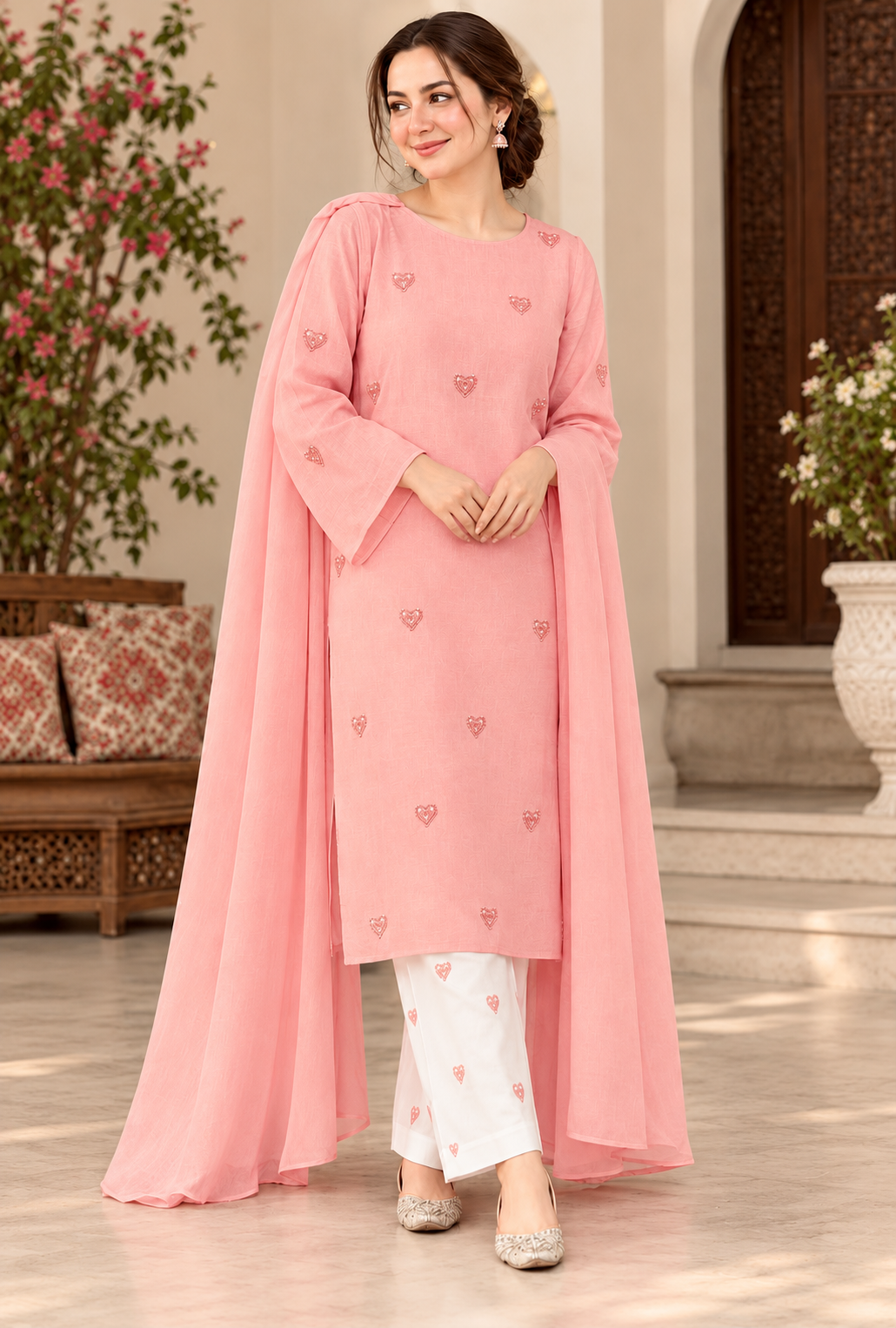 Raiha – Blush Heart Embroidered Lawn Suit
