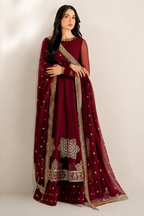 Naira – Wine Sequin Embroidered Chiffon Formal Suit