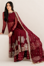 Naira – Wine Sequin Embroidered Chiffon Formal Suit
