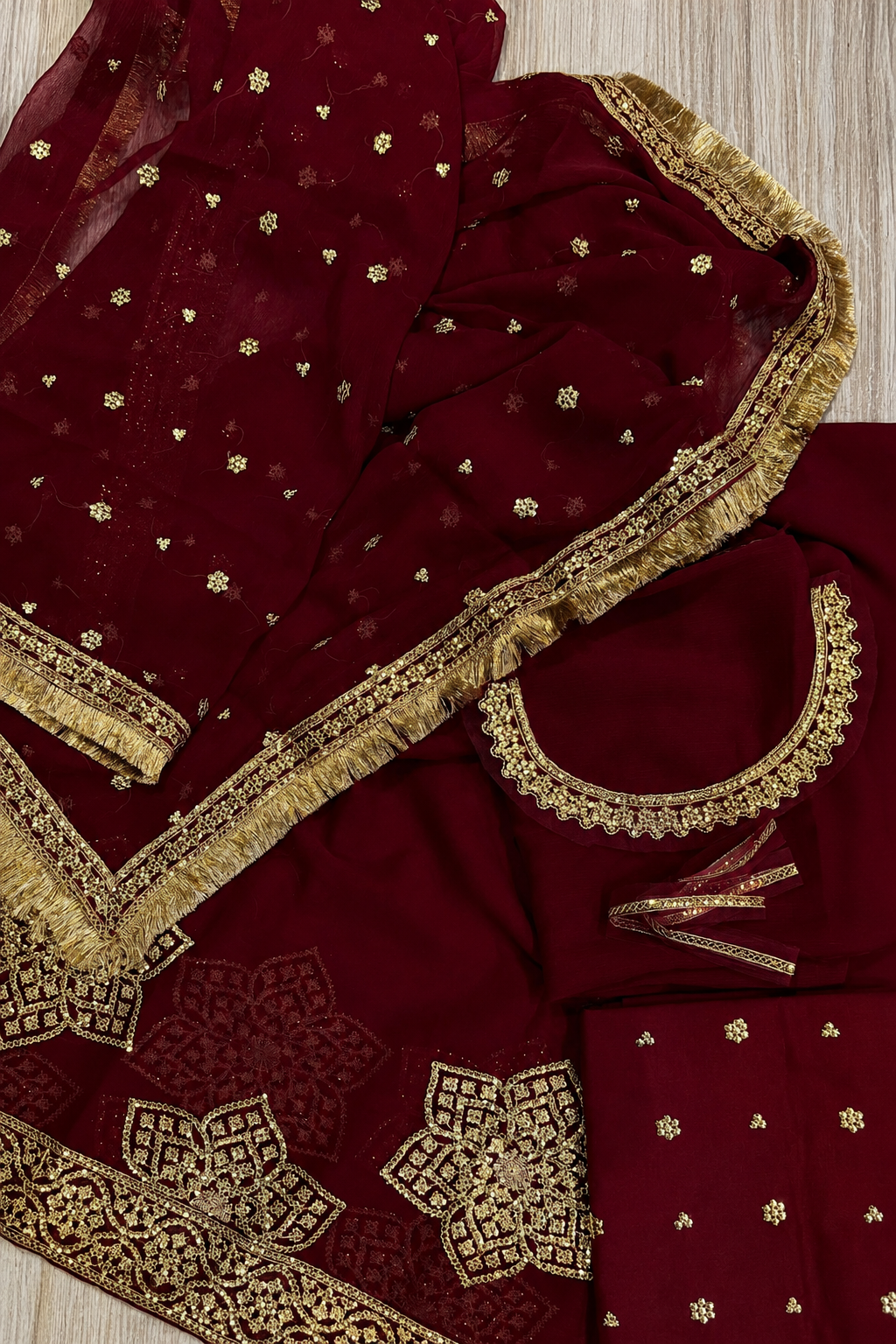 Naira – Wine Sequin Embroidered Chiffon Formal Suit