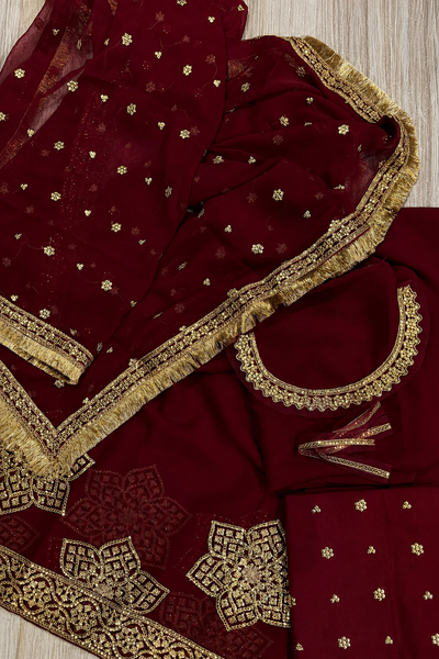 Naira – Wine Sequin Embroidered Chiffon Formal Suit
