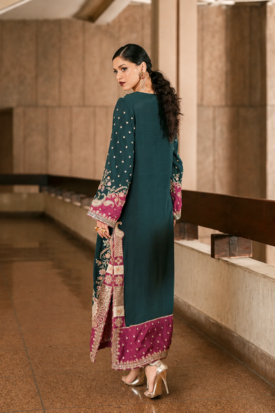 Noreen – Ethnic Inspired Teal Silk Kaftan Suit