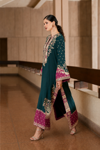 Noreen – Ethnic Inspired Teal Silk Kaftan Suit