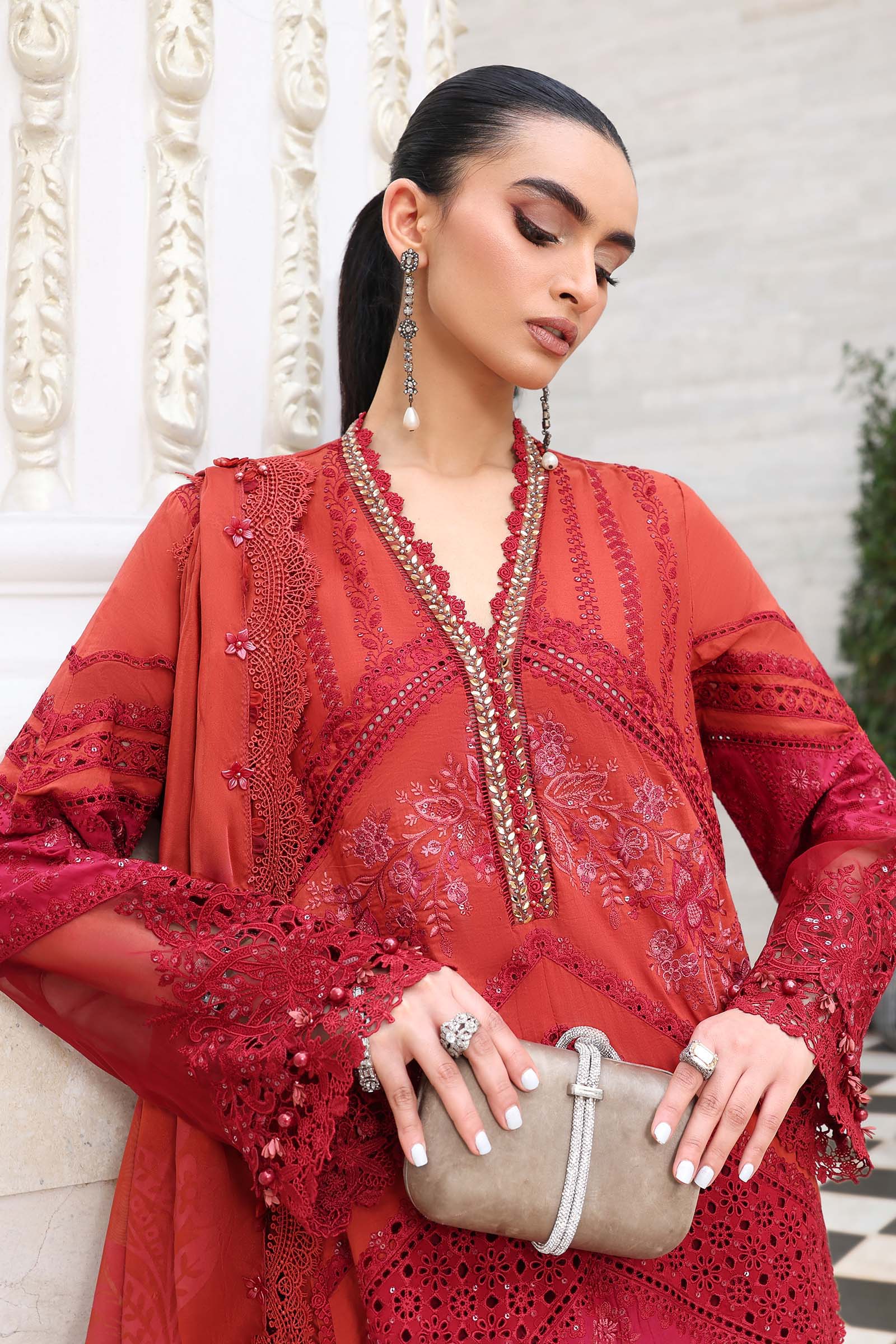03-Piece Embroidered Lawn Suit With Silk Dupatta | Unstitched