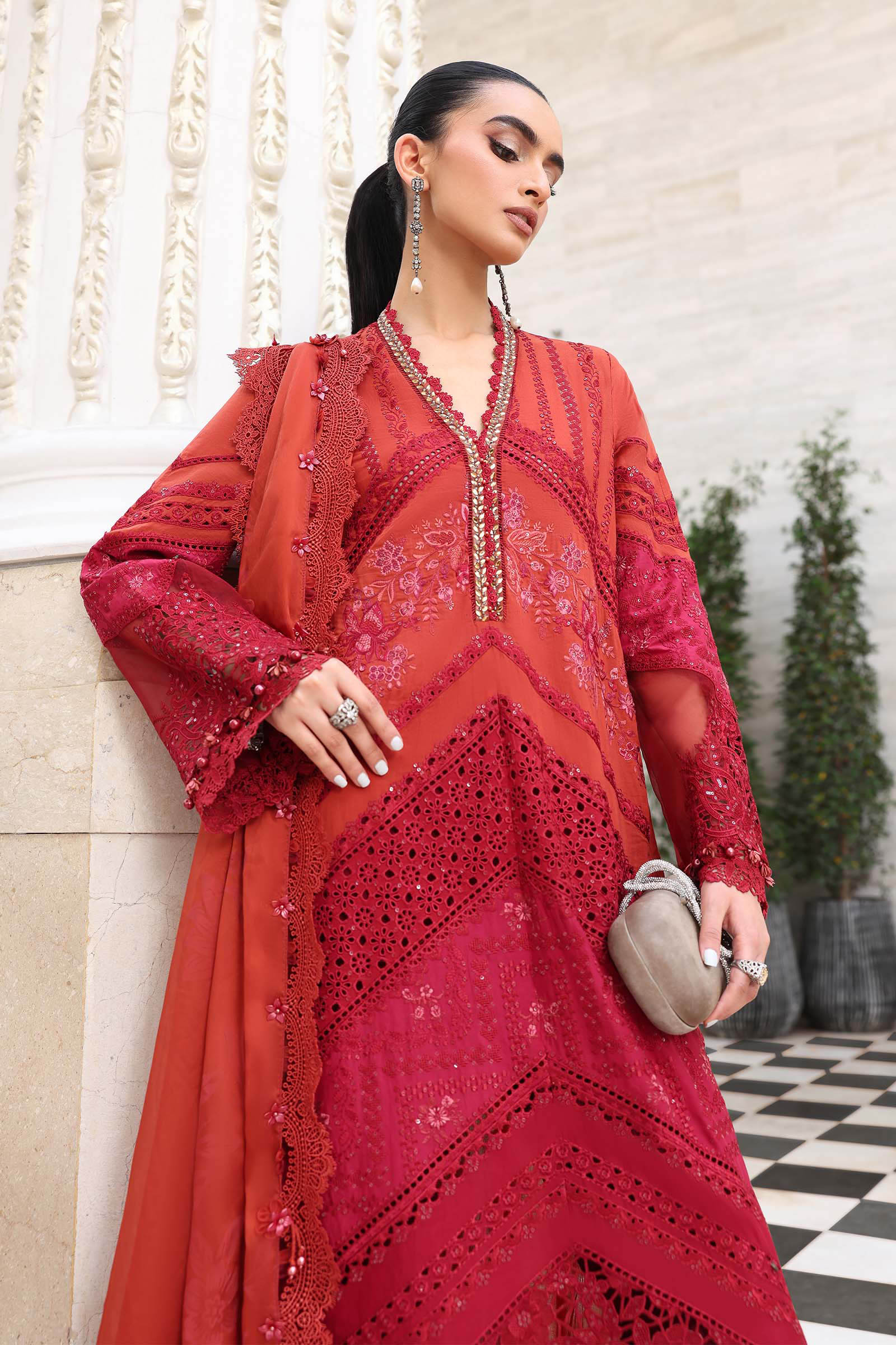 03-Piece Embroidered Lawn Suit With Silk Dupatta | Unstitched