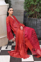 03-Piece Embroidered Lawn Suit With Silk Dupatta | Unstitched