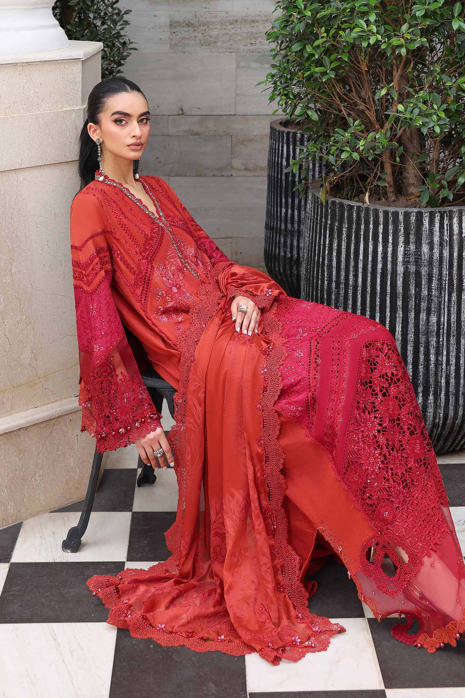 03-Piece Embroidered Lawn Suit With Silk Dupatta | Unstitched