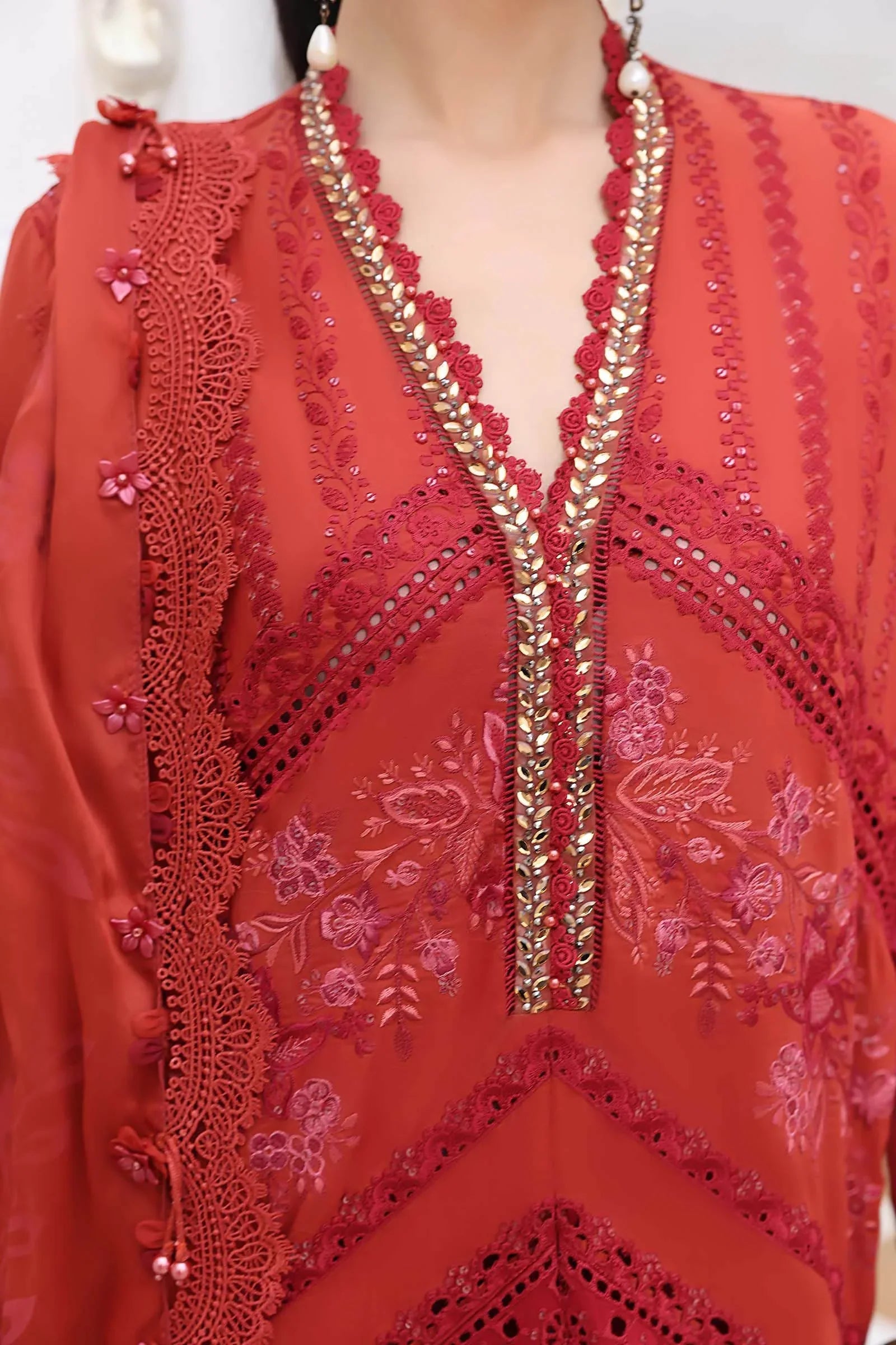 03-Piece Embroidered Lawn Suit With Silk Dupatta | Unstitched