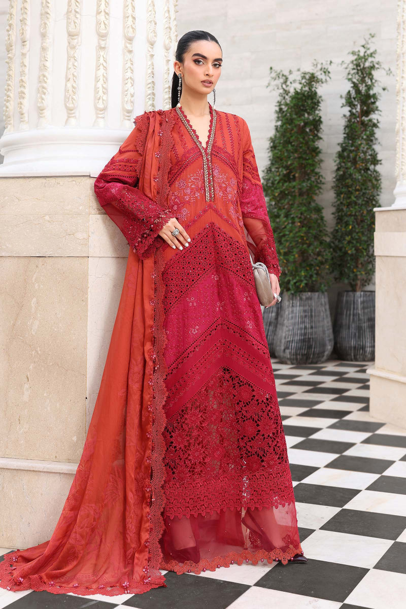 03-Piece Embroidered Lawn Suit With Silk Dupatta | Unstitched
