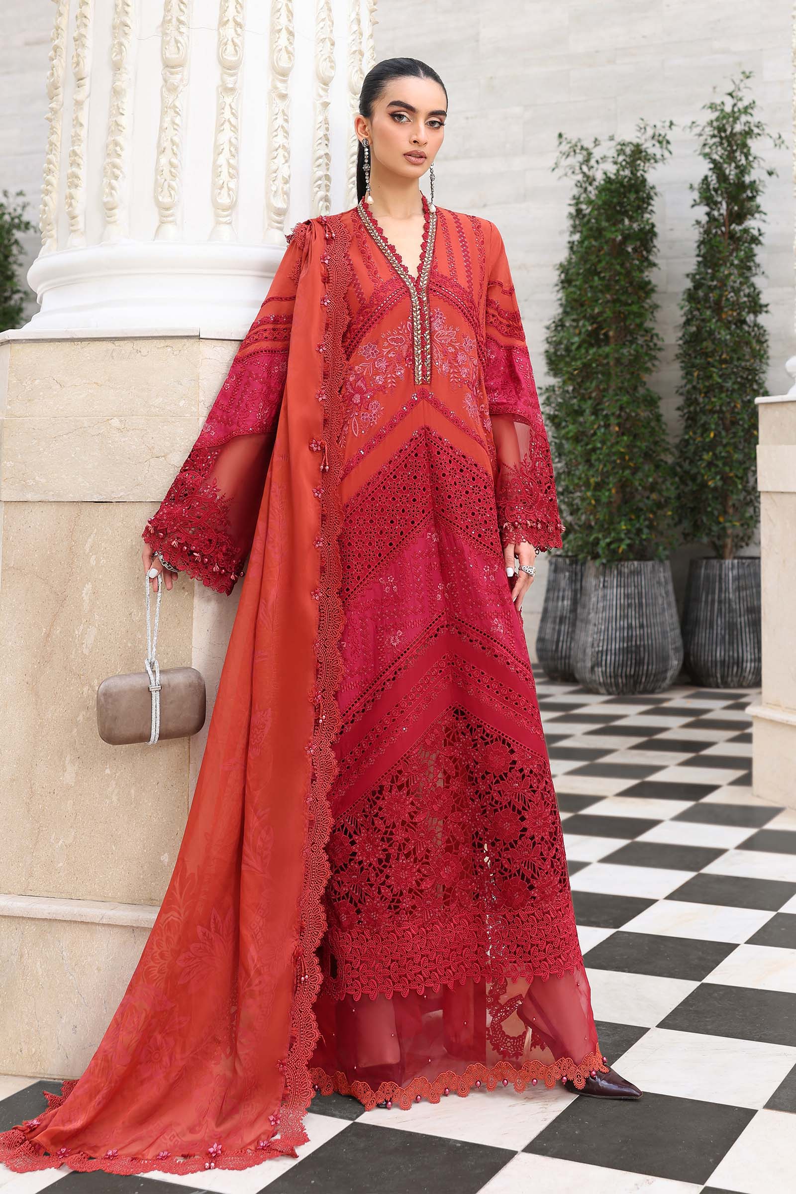 03-Piece Embroidered Lawn Suit With Silk Dupatta | Unstitched
