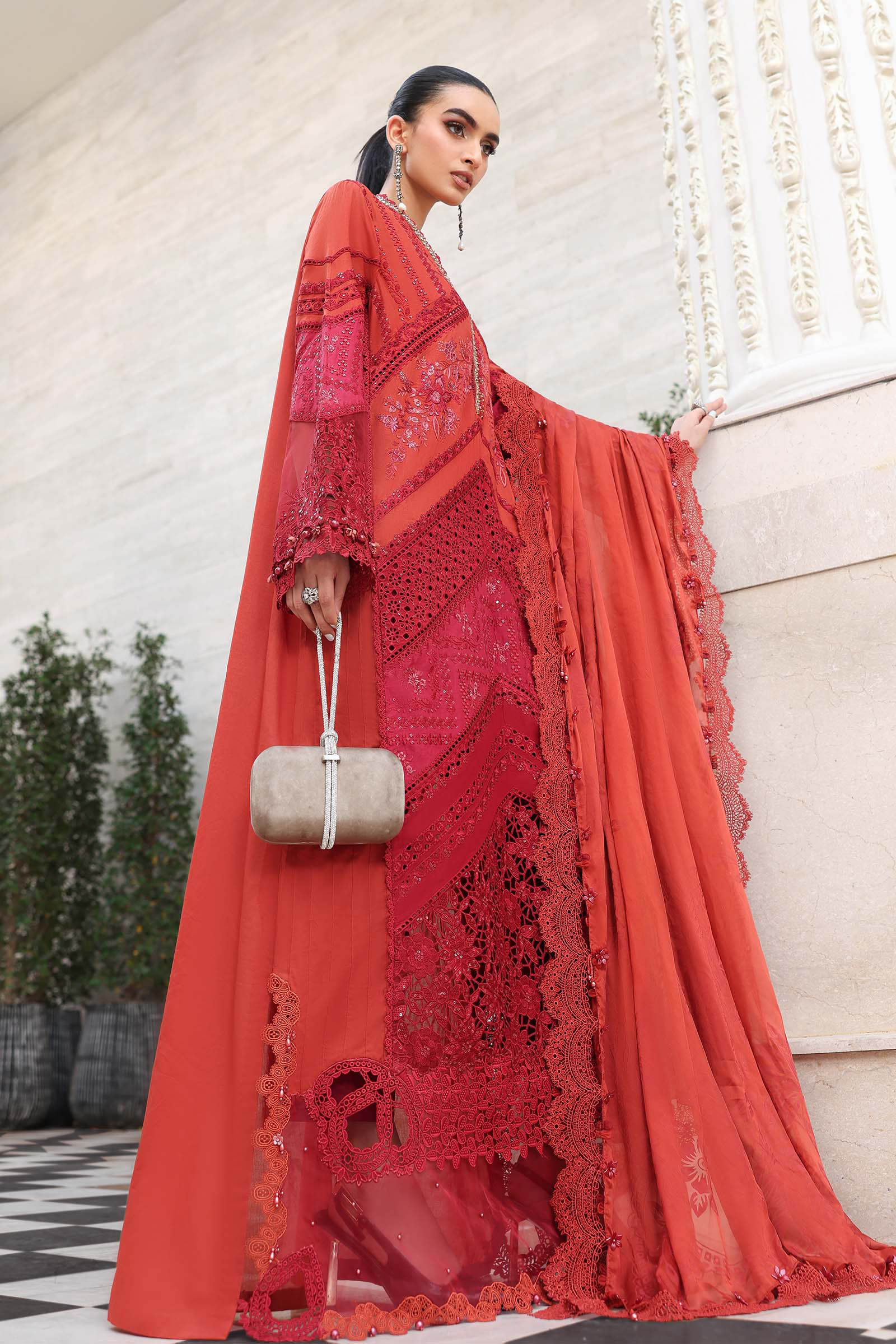 03-Piece Embroidered Lawn Suit With Silk Dupatta | Unstitched