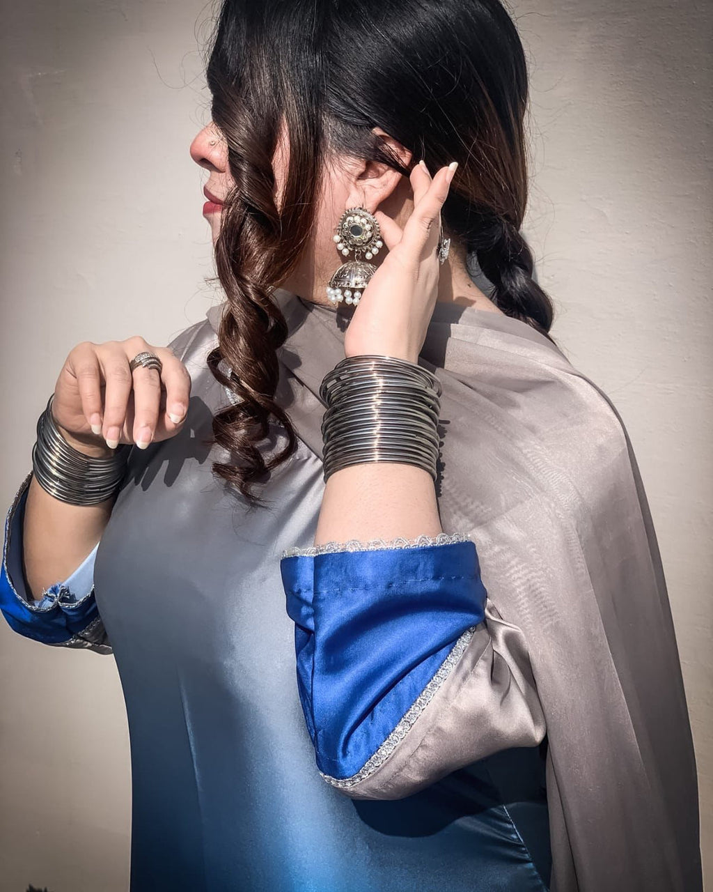 Sea Blue Shamoze Silk 2 Tone