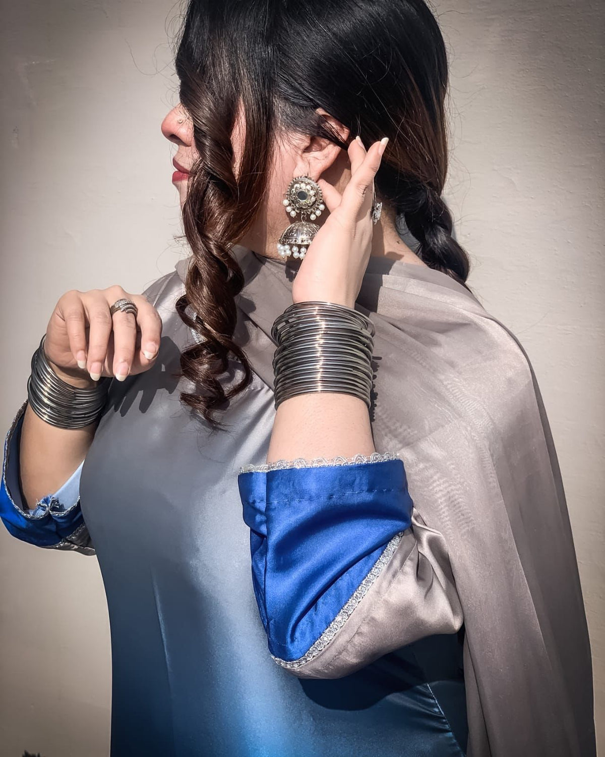 Sea Blue Shamoze Silk 2 Tone