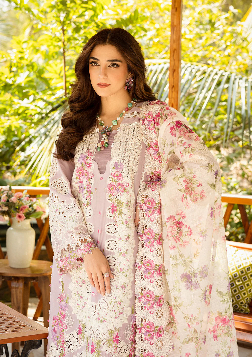 03-Piece Embroidered Cotton Suit With Silk Dupatta | Unstitched