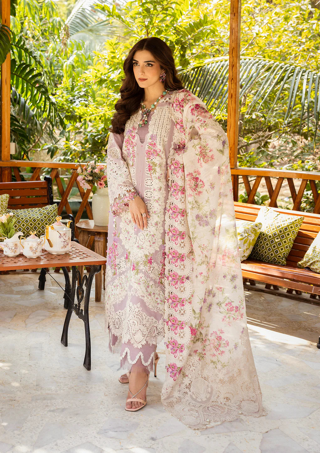 03-Piece Embroidered Cotton Suit With Silk Dupatta | Unstitched