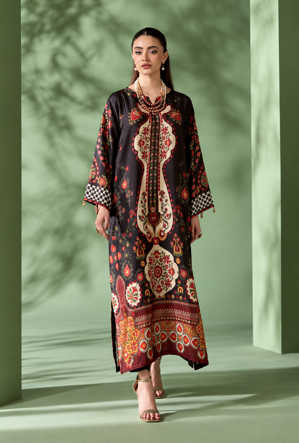 Sahira – Noir Rust Digital Printed Shamoze Silk Suit