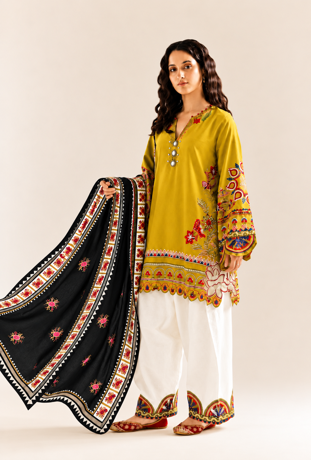 Suhana – Mustard Bloom Embroidered Lawn Suit
