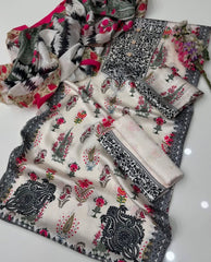 Shamoze Silk Unstitched 3piece Dress