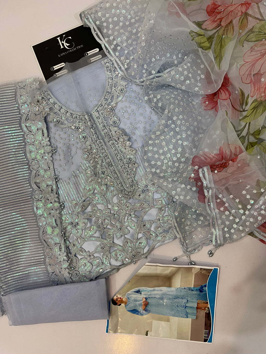 Baroque Luxury Sky Blue Organza Emb Dress