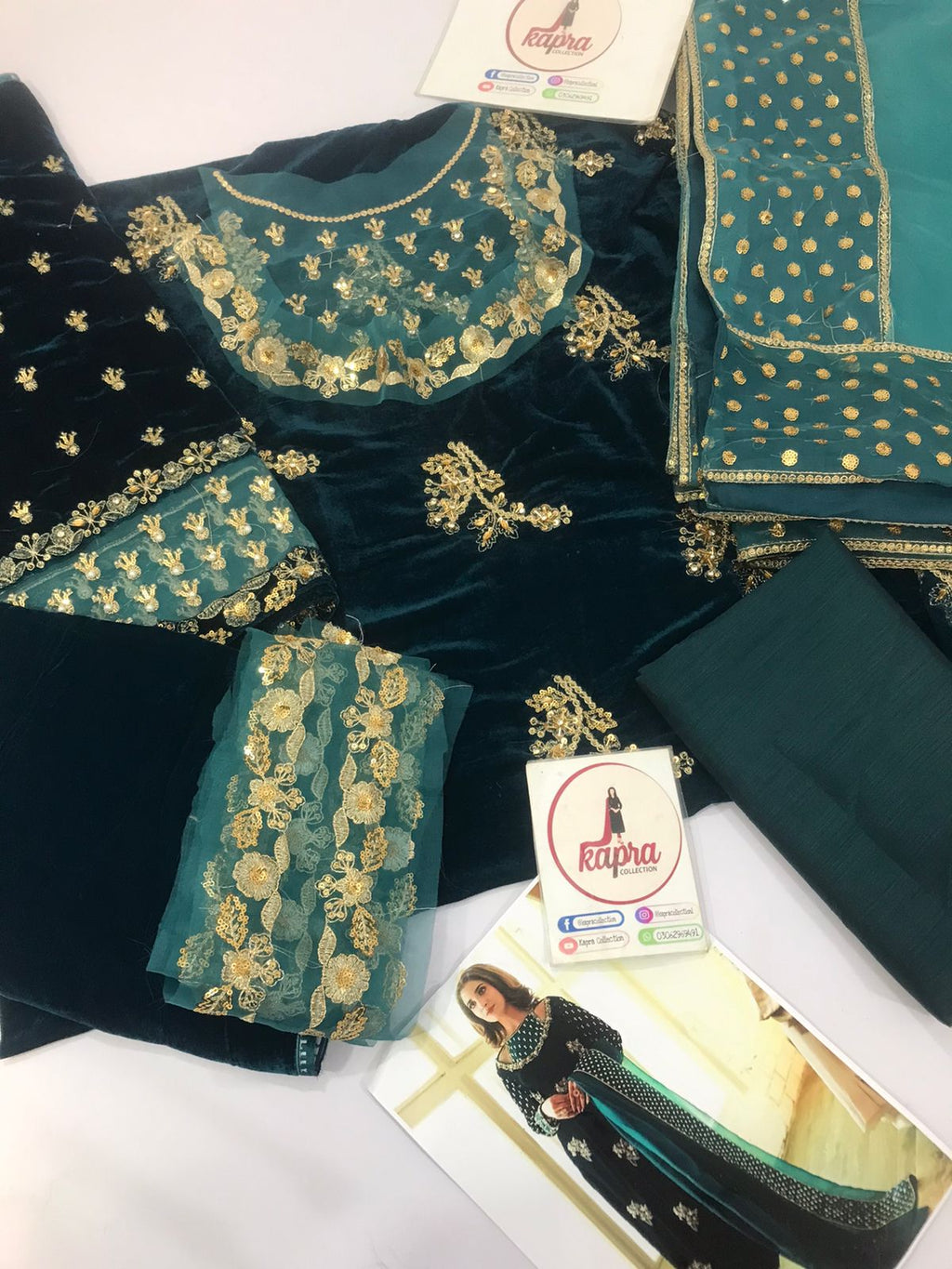 Afrozeh zinc micro velvet suit unstitched by Kapra collection - Kapra Collection